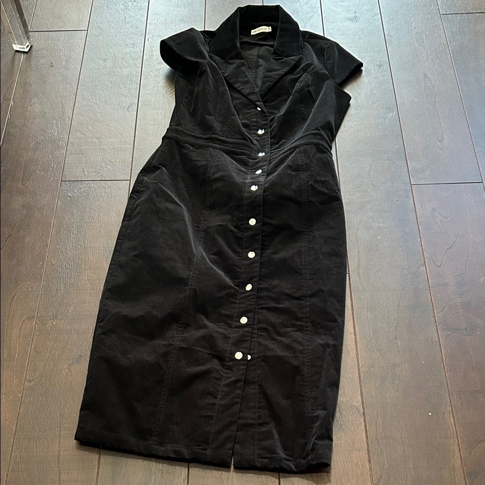 Black Button-Front Midi Dress